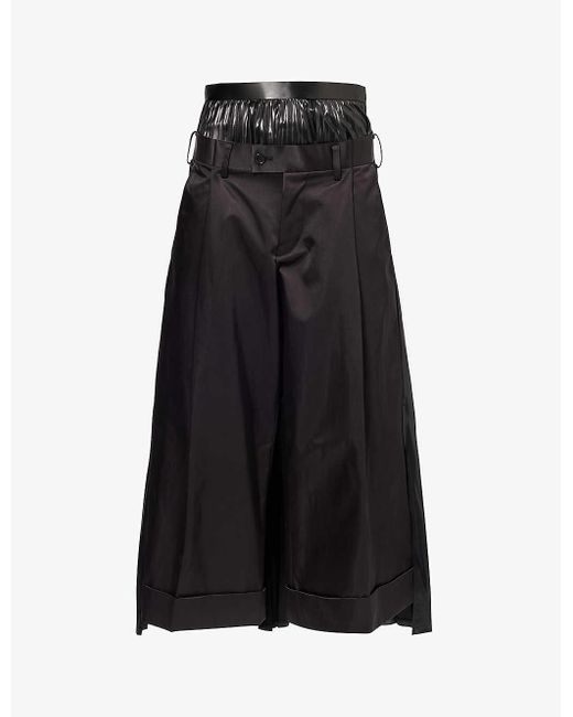 Junya Watanabe Black Pleated Contrast-waistband Wide-leg Woven Trousers