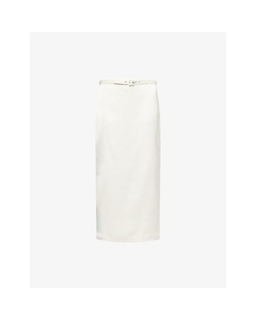 Anna October White Aletta Pencil Satin Midi Skirt