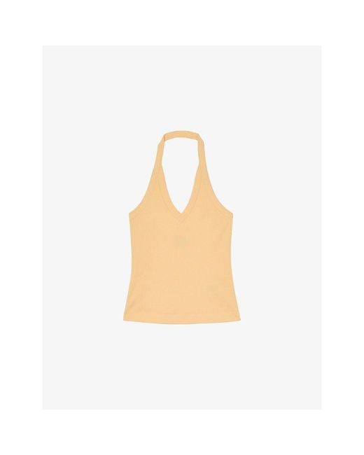 Reiss Natural Nina Halterneck Stretch-Cotton Top