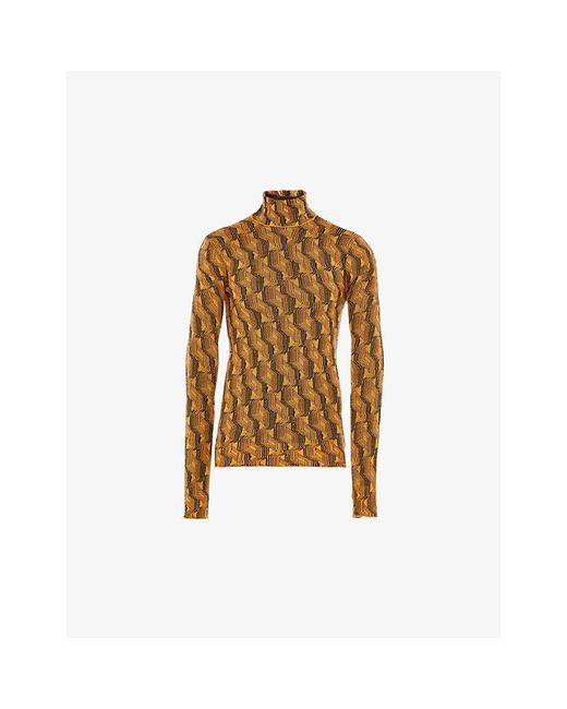 Prada Brown Geometric-Pattern Turtleneck Wool Sweatshirt for men