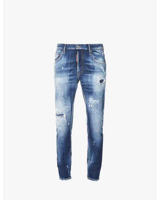 DSquared² Blue Skater Distressed Skinny Slim-fit Stretch-denim Jeans for men