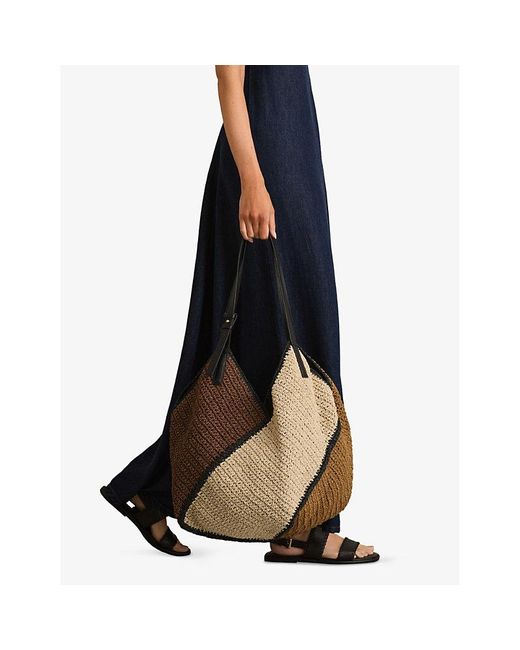 Reiss Metallic Farrah Colour-Block Raffia Tote Bag