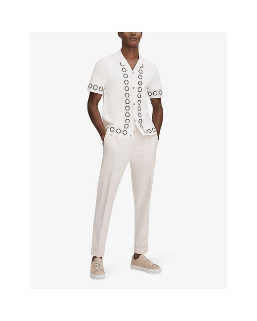 Reiss White Decoy Geometric-weave Knitted Shirt X for men