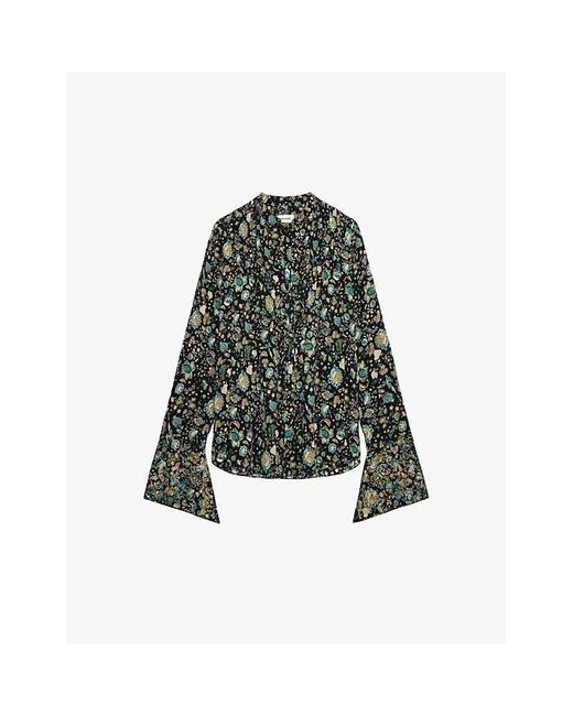 Zadig & Voltaire Green Taika Diamante-embellished Silk Blouse