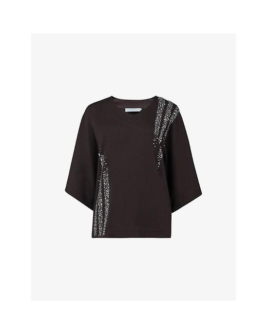 eem Black V-Neck Embellished Cotton Top