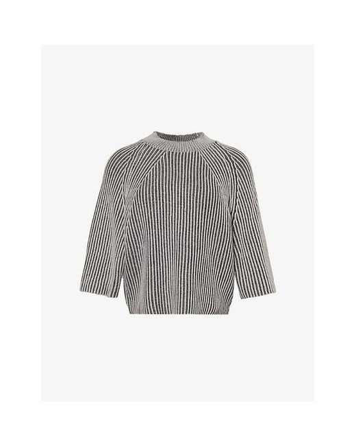 Stel Gray Ribbed Short-Sleeve Cropped Wool-Blend Knitted Top