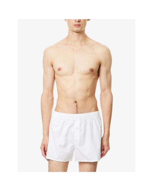 Hanro White Fancy Relaxed-Fit Cotton Boxer Shorts for men