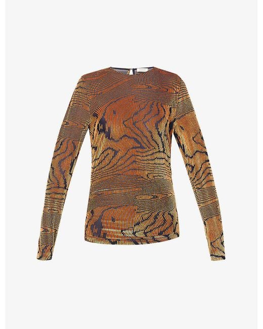 Stine Goya Vanessa Abstract-print Ruched Velvet Top in Brown | Lyst