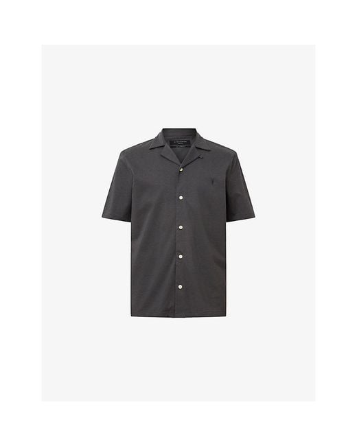 AllSaints Black Hudson Logo-Embroidered Relaxed-Fit Cotton Shirt for men
