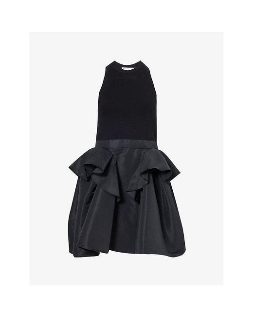 Alexander McQueen Blue Voluminous-skirt Peplum-panel Cotton-blend Mini Dress