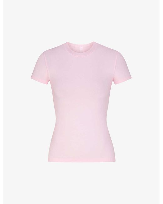 Skims Pink New Vintage Short-sleeve Stretch-cotton T-shirt