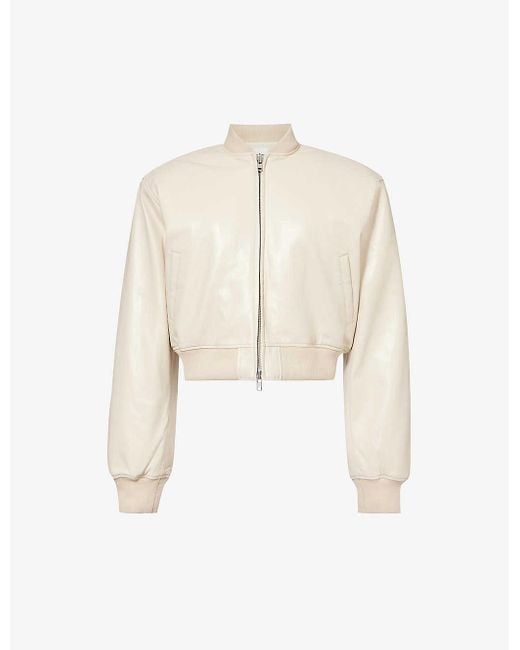 Frankie Shop White Micky Padded-shoulder Cropped Faux-leather Bomber Jacket