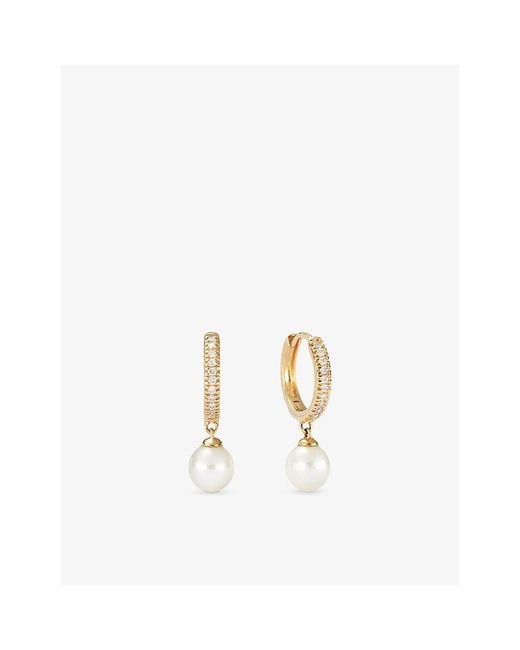 MEJURI Metallic Hoop 14Ct- 0.075Ct Pavé Diamond And Freshwater Pearl Huggie Earrings