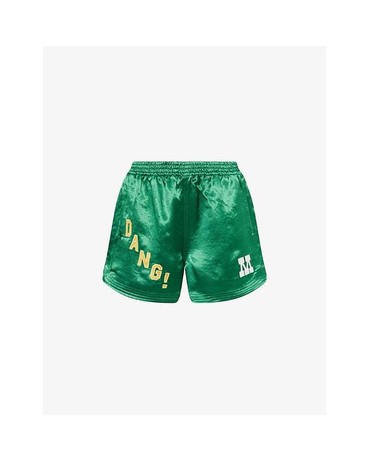 Mother Green The Star Player Appliqued Satin Shorts