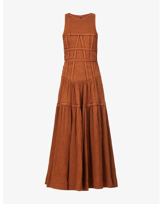 Aje. Tidal Panelled Linenblend Midi Dress in Coffee (Brown) Lyst UK