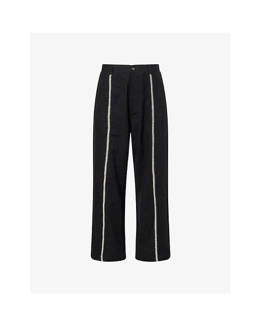 Kartik Research Black Rabari Sultan Embroidered Cotton Trousers for men