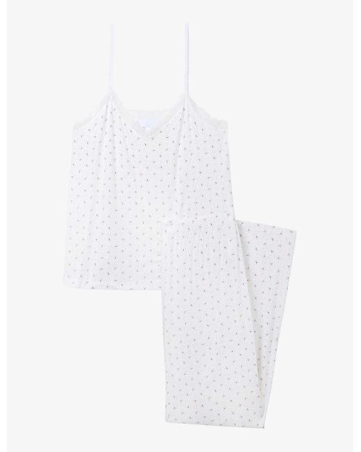 The White Company White Floral-print Cami Stretch-jersey Pyjamas