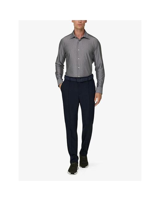 Boggi Gray Striped Regular-Fit Cotton-Jersey Shirt for men