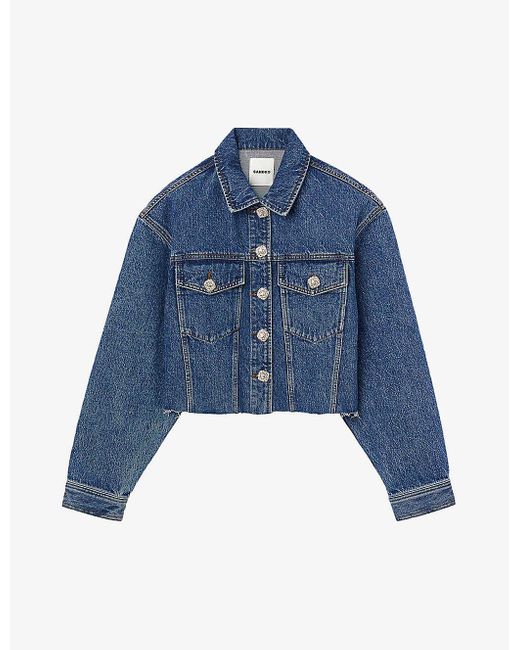 Sandro Blue Even Relaxed-fit Cropped Denim Jacket