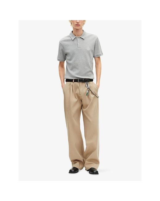 The Kooples Gray Logo-Embroidered Short-Sleeve Stretch-Cotton Polo for men
