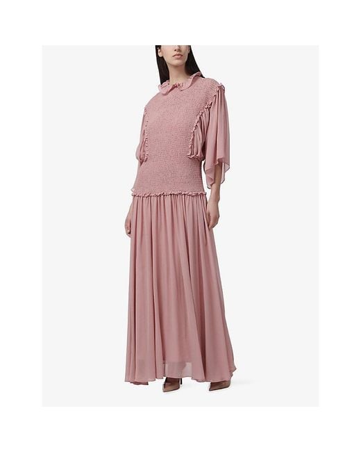eem Pink Smocked-Bodice Relaxed-Fit Woven Maxi Dress