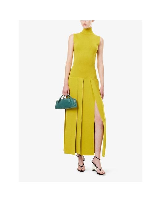 Alaïa Yellow Cut-Out Pleated Stretch-Knit Maxi Dress