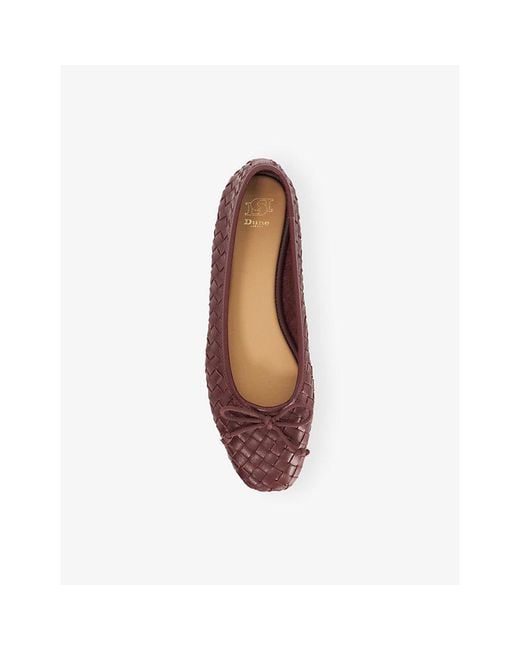 Dune Red Bow-Embellished Woven-Leather Ballet Pumps