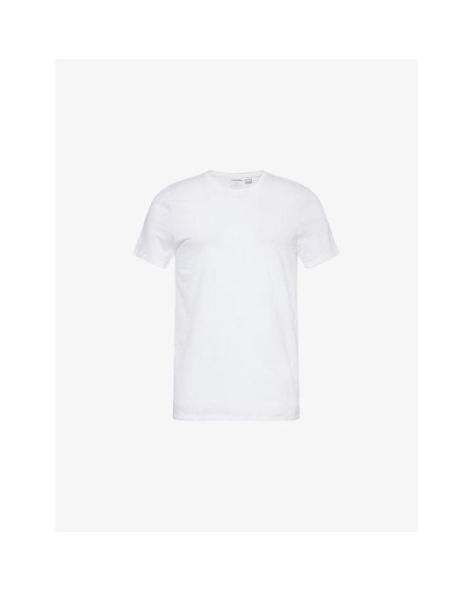 Calvin Klein White Crewneck Logo-Embroidered Pack Of Three Cotton-Jersey T-Shirts for men