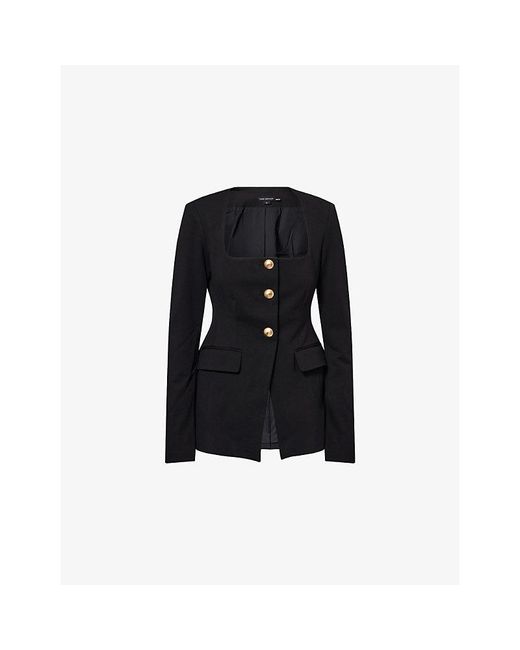 GOOD AMERICAN Black Sculpted Square-Neck Stretch-Woven Blazer