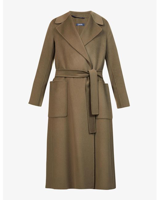 Max Mara Paolore Belted Wool Coat in Sage Green (Green) | Lyst