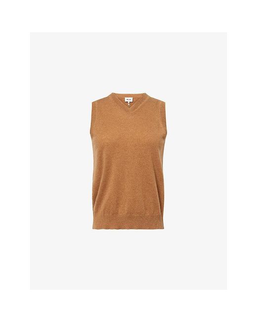 ME+EM Brown V-Neck Ribbed-Trim Cashmere Vest