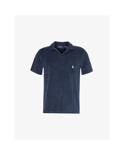 Polo Ralph Lauren Blue Brand-embroidered Terry-texture Cotton-blend Polo Shirt for men