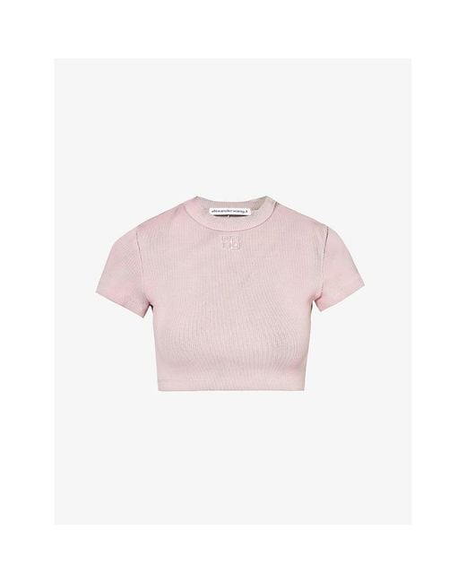 Alexander Wang Pink Brand-embossed Cropped Stretch-cotton T-shirt