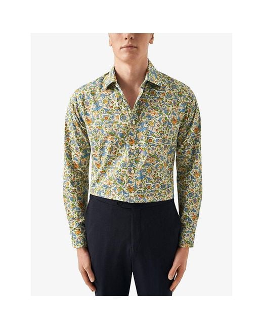 Eton of Sweden Green Signature Twill Floral-print Contemporary-fit Cotton Shirt for men