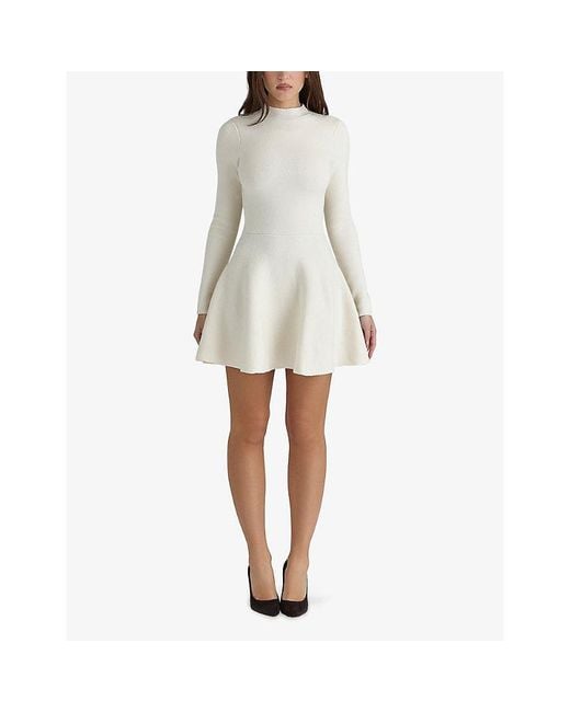 House Of Cb Natural Bonnie High-Neck Merino-Wool Skater Mini Dress