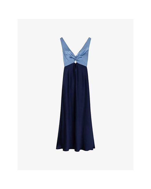 OMNES Blue Maggy Colour-Block Satin Midi Dress