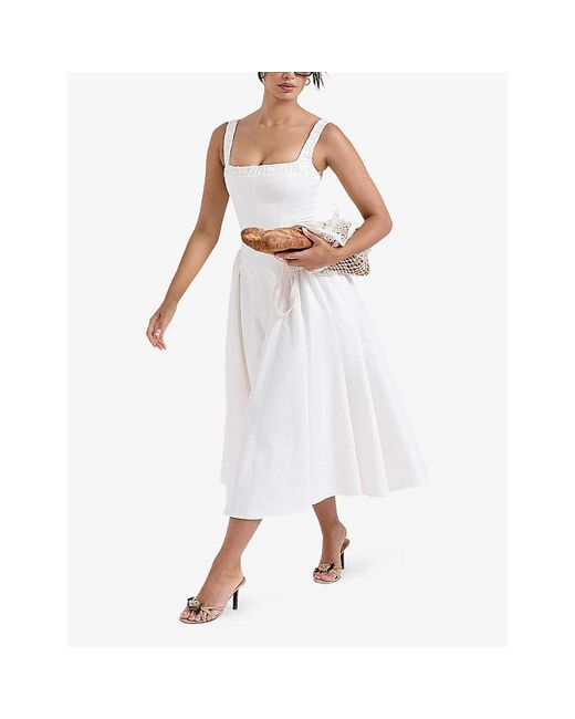 House Of Cb White Dorothy Fitted Stretch-Cotton Midi Dress