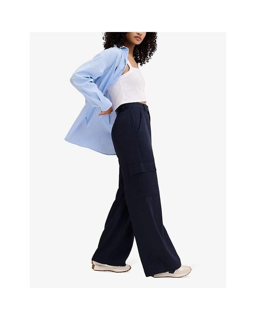 OMNES Blue Brook Wide-leg High-rise Woven Cargo Trousers