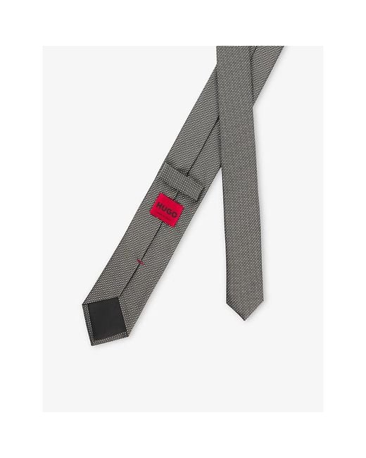 HUGO White Geometric-Pattern Silk Tie for men