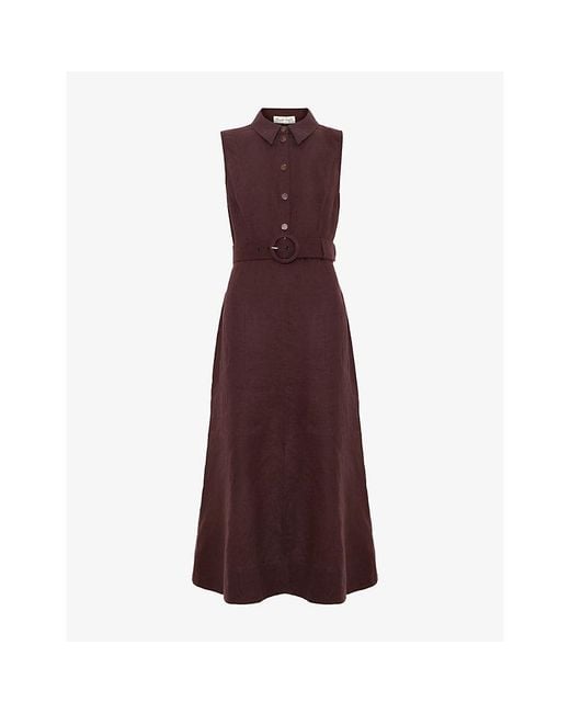 Phase Eight Purple Elspeth Belted Linen-Blend Midi Dress