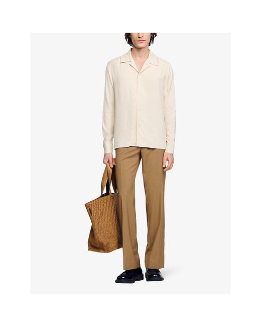 Sandro White Spread-collar Relaxed-fit Woven Shirt for men