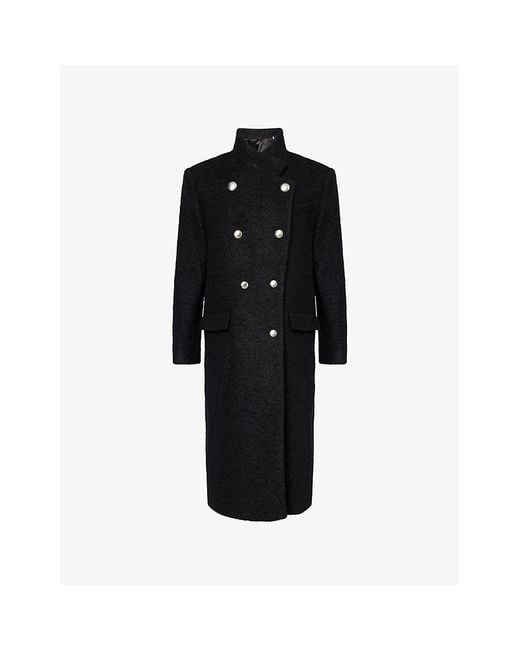 Isabel Marant Women's Black Atrium Giusa Double-Breasted Brushed Wool-Blend Coat