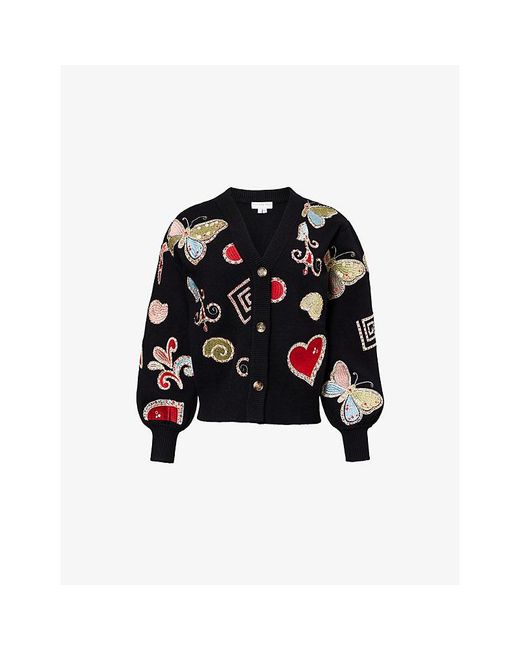 Never Fully Dressed Black Astra Hannah Embroidered Knit Cardigan