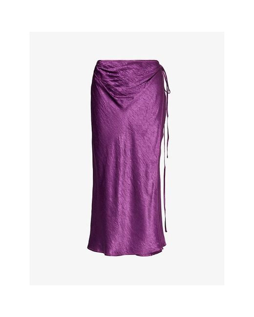 Acne Purple Lala Side-slit Satin Midi Skirt