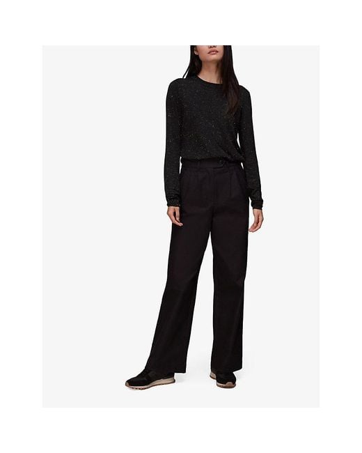 Whistles Black Annie Metallic-Weave Woven Top