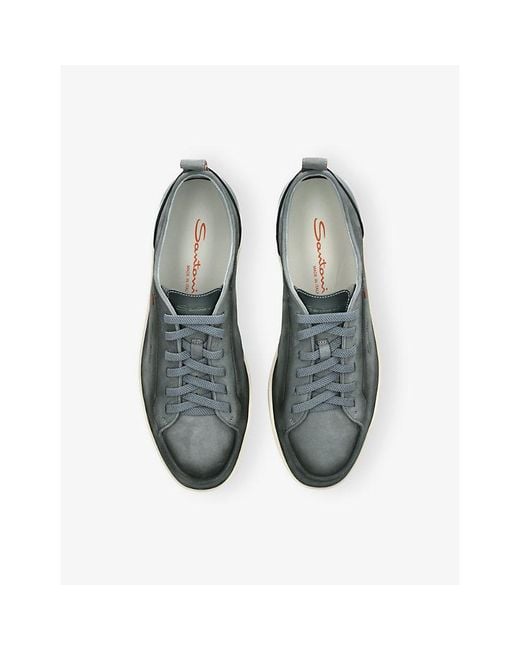 Santoni Green Monte Carlo Nubuck-Leather Trainers for men