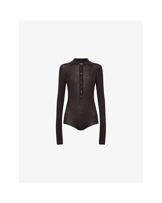 Frankie Shop Black Solana Ribbed Wool, Silk And Cashmere Polo Bodysuit