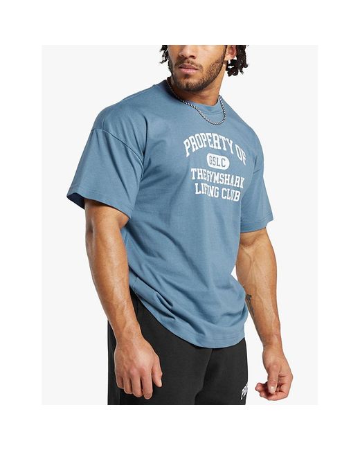 GYMSHARK Blue Gs Faded Property Of Crewneck Cotton-Jersey T-Shirt for men