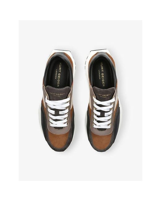 Kurt Geiger White Gaspar Contrast-Panel Suede Low-Top Trainers for men