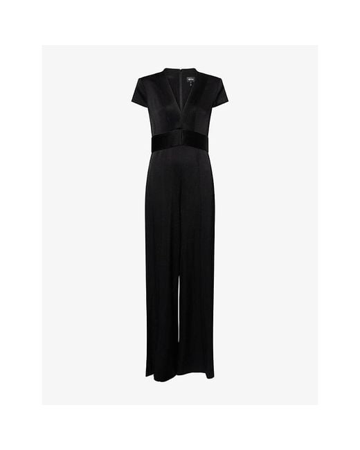 ME+EM Black Pintuck V-Neck Satin Jumpsuit